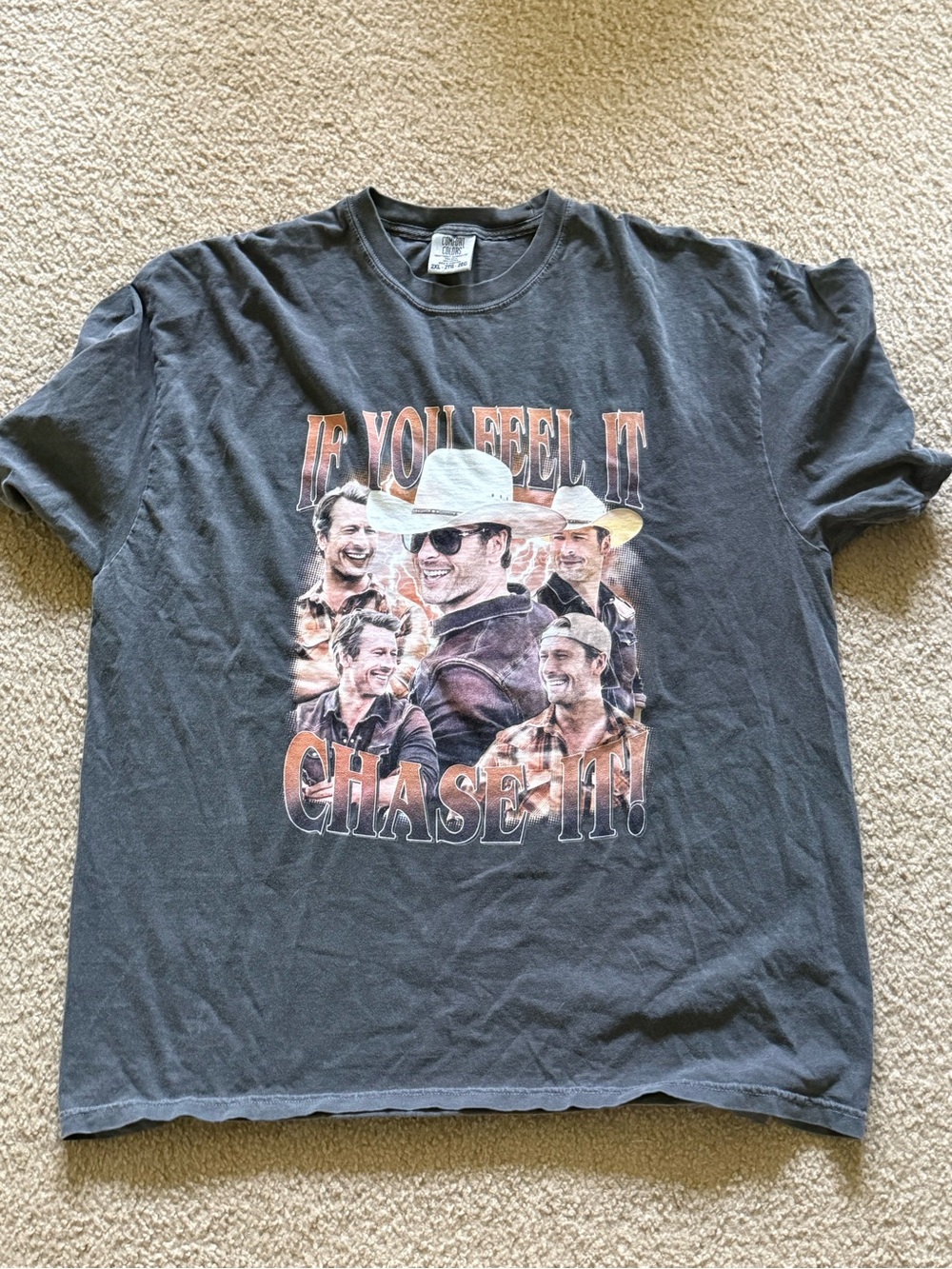 Comfort Colors Charcoal Graphic Tee with Western Collage and Slogan